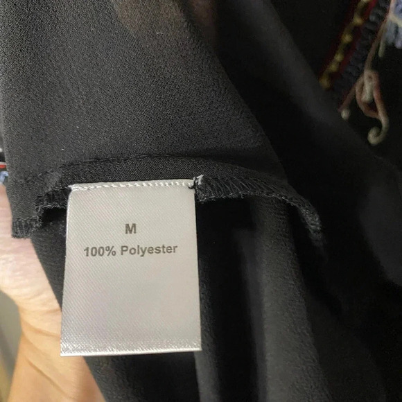 Love Sam Embroidered Peasant Top Black Sheer M boho feminine 70s Anthropology - Picture 7 of 12